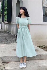 【现货】2021夏装新款纯色连衣裙 166-1020P70 桔红图片