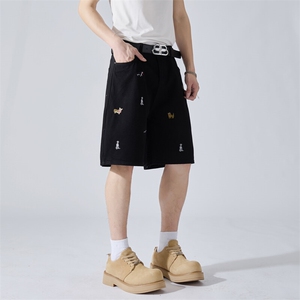 夏季刺绣牛仔裤男女潮牌美式复古直筒五分裤DK0322-P45图片