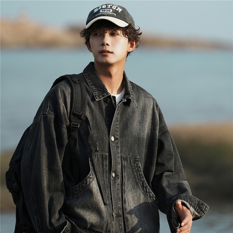 2025新款男士斜兜潮流休闲宽松牛仔工装夹克外套N9001/P105,男装工装外套,星座202