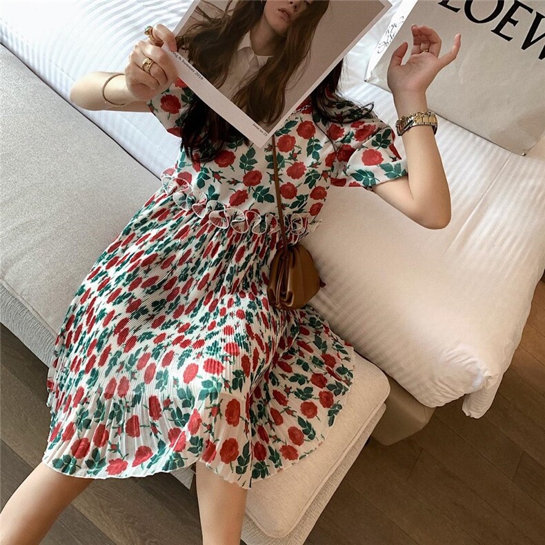 7969碎花百褶连衣裙，女装连衣裙，XTZ style