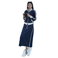 设计感时尚卫衣裙套装女春季新款撞色立领开衫上衣半身裙两件套潮，女装套装/套裙，2C310