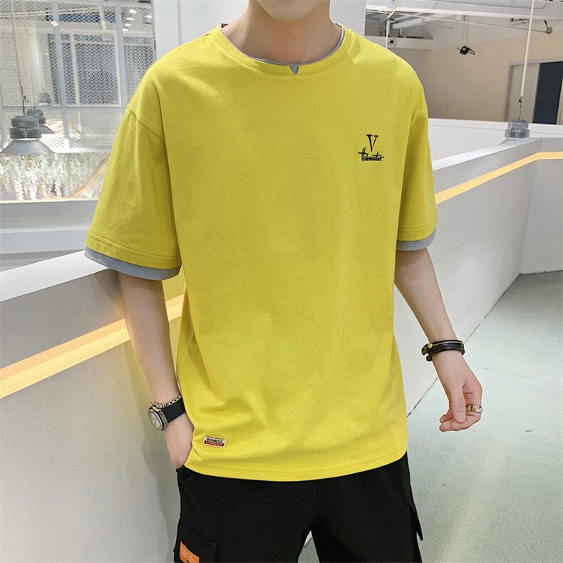 夏季男士宽松短袖T恤打底衫纯棉潮流半袖假两件体恤DS731T,男装T恤,电商A102