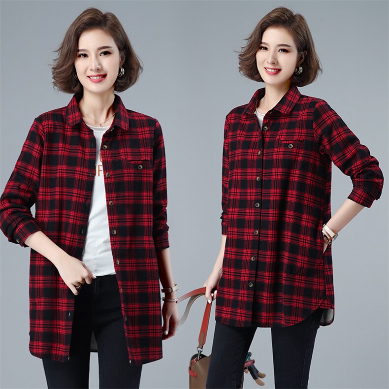 2021秋冬格纹加绒衬衫新款时尚休闲舒适百搭显瘦中长款女，女装衬衫，小林双子