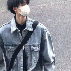 春季黄泥色牛仔外套男做旧水洗美式街头情侣款式夹克上衣潮牌宽松图片