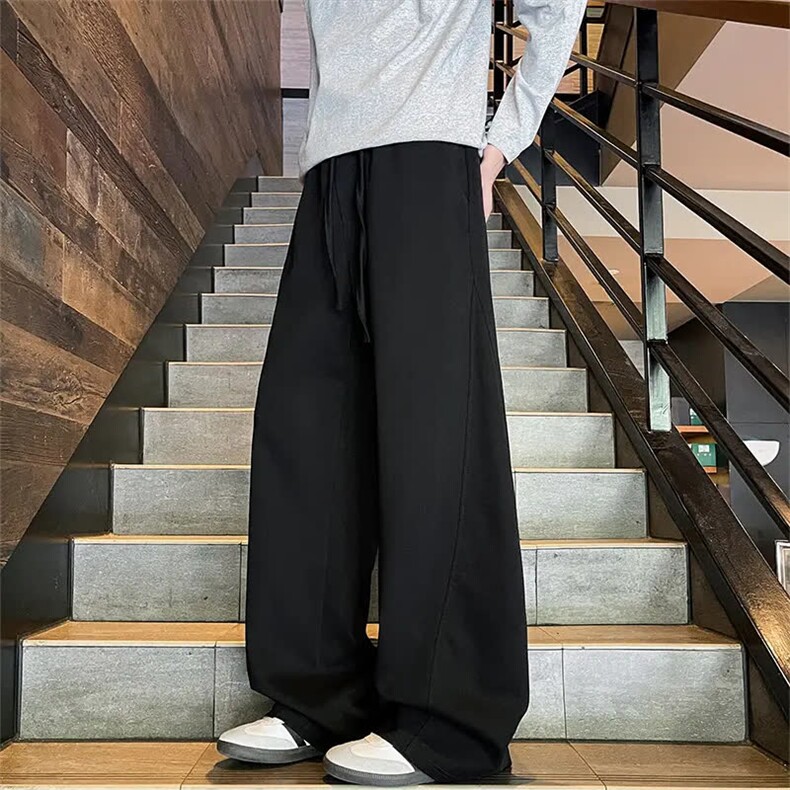 阔腿裤男高腰垂感宽松直筒裤子2025新款春秋时尚针织休闲拖地长裤,男装休闲裤,星座506A