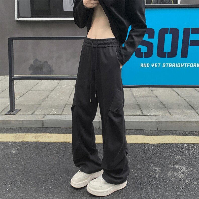 港风秋款男女工装卫裤褶皱宽松直筒长裤h0063P45,男装休闲裤,星座1013-1