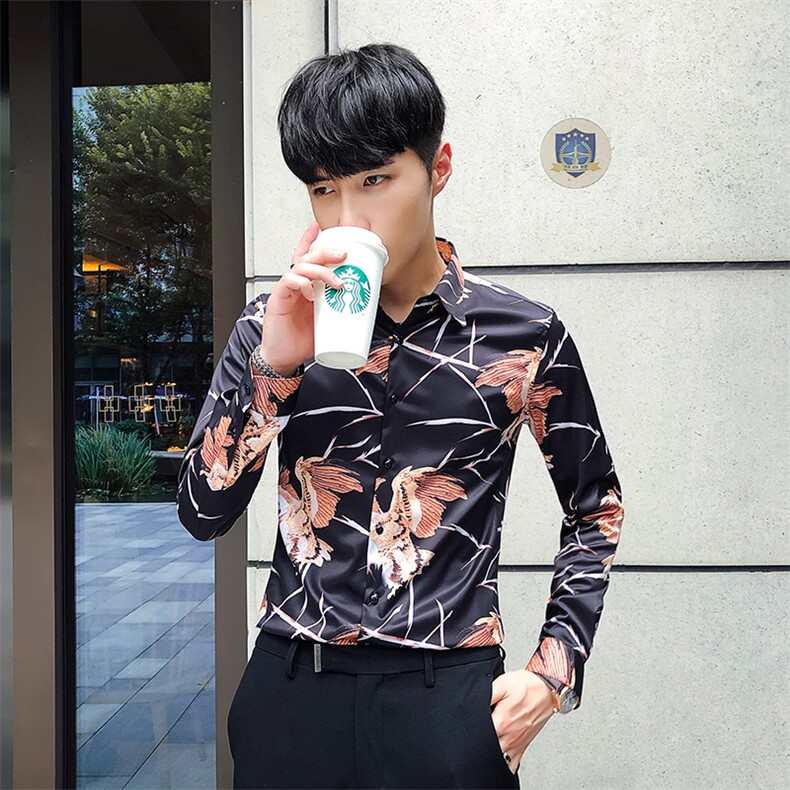2021秋冬潮流个性花衬衫男长袖韩版休闲印花衬衣A470-CS103,男装衬衫,电商A207