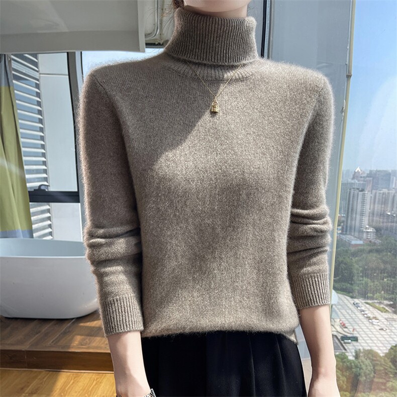 高端品牌纯山羊绒高领打底衫女士秋冬纯色套头内搭针织衫毛衣,女装羊绒衫,更慕羊绒