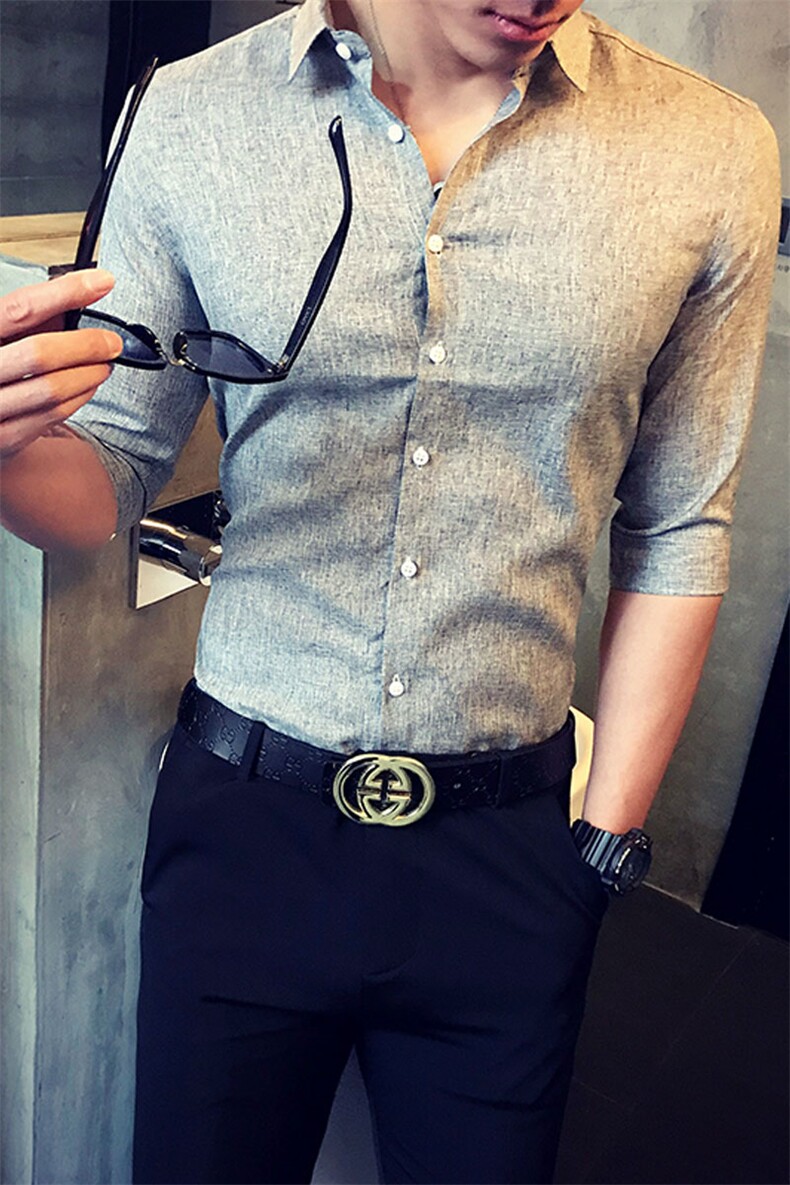 2021春季新款男士五分袖衬衫男衬衣上衣条纹男士衬衣A313/C18/,男装衬衫,电商A313