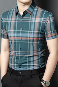 R-GF85215夏季新款男士格子短袖衬衣百搭衬衫商务男装图片
