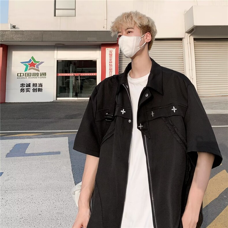 黑白条纹衬衫男长袖修身韩版发型师中袖七分袖短袖衬衣寸商务正装,男装T恤,星座506A