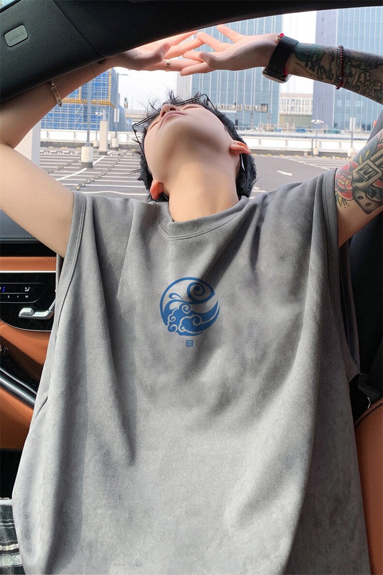 ！2024夏季男士风麂皮绒背心情侣无袖T恤TLBX07特P18控38,男装T恤,电商B220