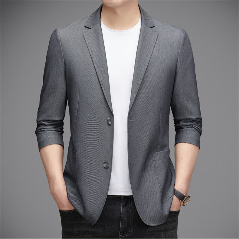 春秋新款男士高端西装领休闲百搭轻商务休闲上衣长袖单西外套图片