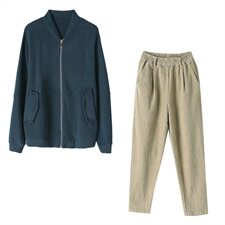 时尚休闲套装女春秋新款宽松显瘦长袖外套+高腰九分裤两件套，女装套装/套裙，简韵佳