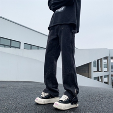 欧美风裤子vibe潮牌阔腿裤裤脚拉链牛仔裤高街男N0417-P50，男装牛仔裤，星座308B-1