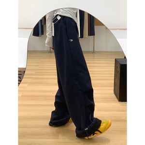 藏青色软壳加绒冲锋裤男女款冬季加厚登山滑雪裤子宽松垂感直筒裤图片