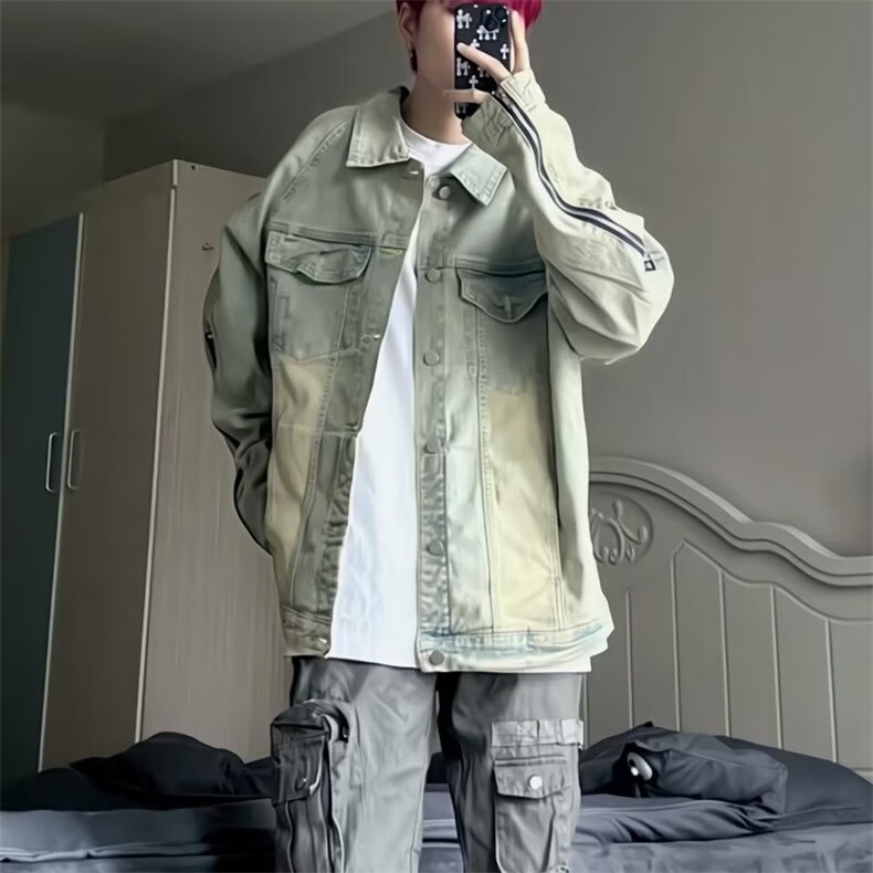 309-P60美式复古做旧牛仔外套女春秋冬季欧美拉德宽松设计感小众，男装工装外套，电商B323A