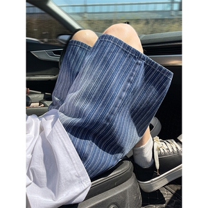 抖音品质夏季条纹牛仔短裤男美式宽松休闲五分裤子-A2078TP38控68图片