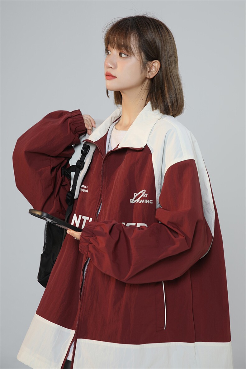 此款上款即85折品质拼接撞色立领宽松冲锋衣女F6401P80控98,男装夹克,电商A268
