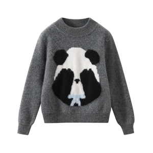 新款百搭半高领捂眼熊猫刺绣套衫，童装儿童羊毛衫，鑫贝羊绒