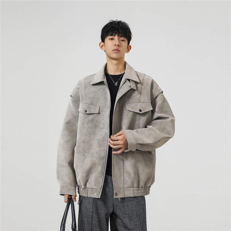 可二开雾霾脏脏灰解构大码M-5XL皮衣夹克无影墙JK78087特P85控138，男装皮衣，星座227-7