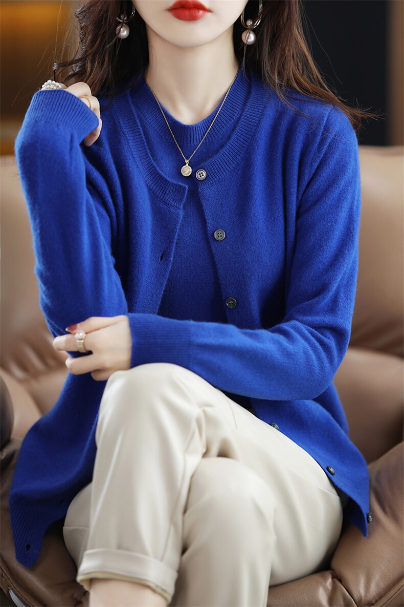 无袖背心加针织羊毛开衫女2024秋新款圆领内搭配宽松外套,女装羊毛衫,斯尔特羊绒