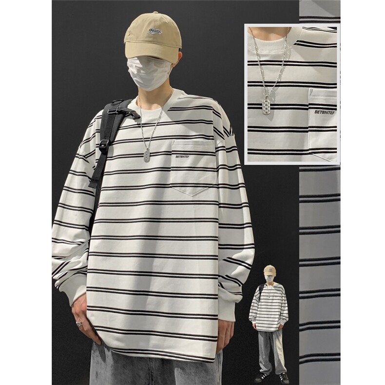 日系潮牌秋款卫衣男生CityBoy条纹长袖T恤宽松休闲百搭WA088-p40,男装T恤,星座1008