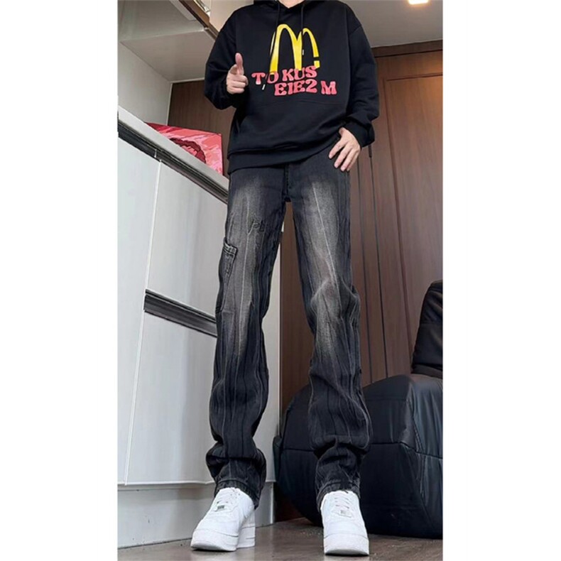 秋季美式高街hiphop重工业水洗工装牛仔裤货号K691P60,男装牛仔裤,电商A063