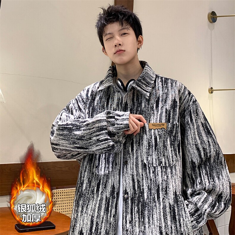 特批P63无差价冬季银狐绒加厚棉服男扎染小香风外套J683J加绒,男装棉衣,电商A001