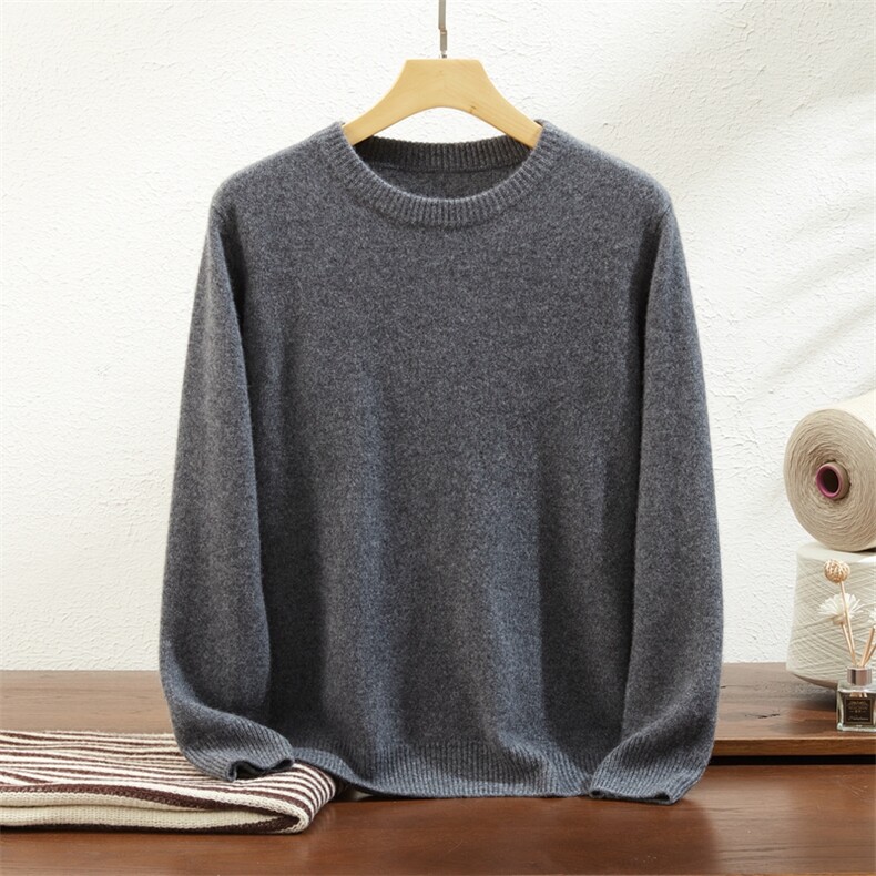 2024秋冬新款山羊绒男士七针双股加厚圆领羊绒衫男装，男装羊绒套衫，镁纯羊绒
