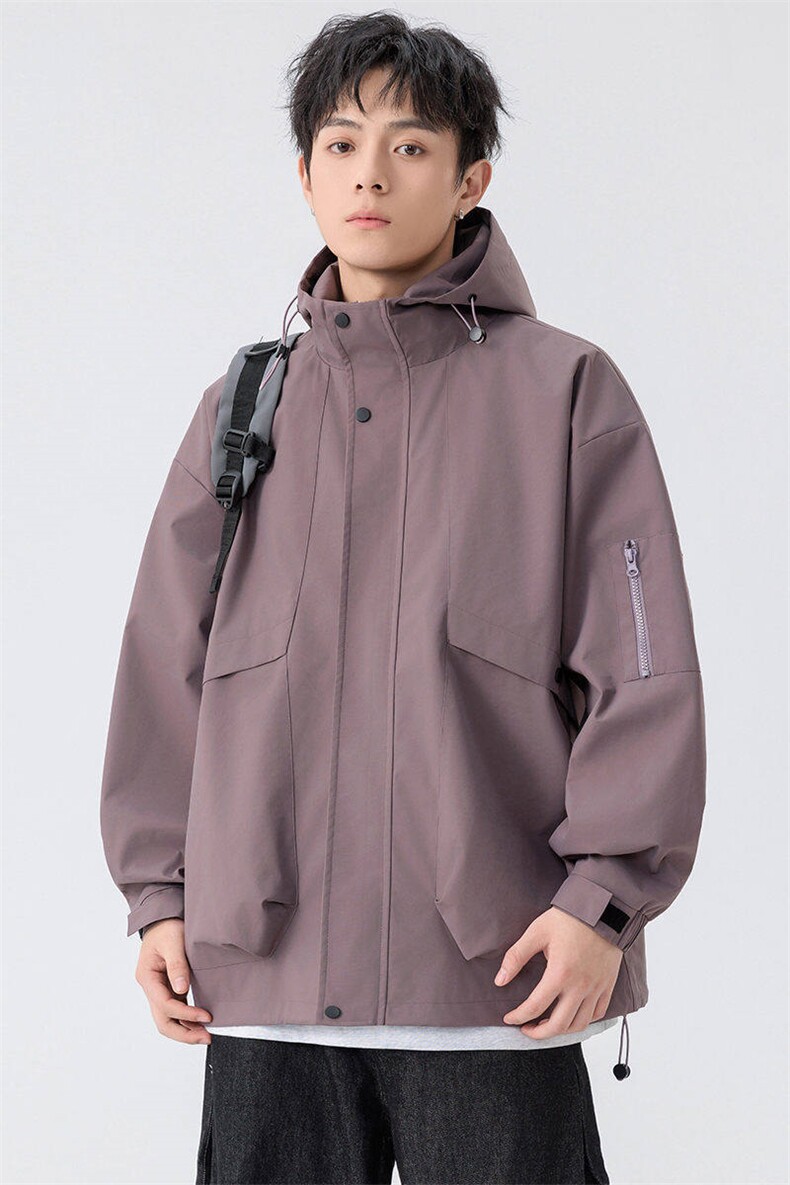 新款硬汉风户外夹克男连帽纯色上衣冲锋衣外套A157B-JK7872-P75,男装夹克,电商A157B