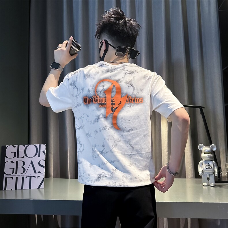 痞帅短袖T恤男圆领印花高级感半袖社会小伙301C-DT96-P48控68,男装T恤,星座301C（原B323）