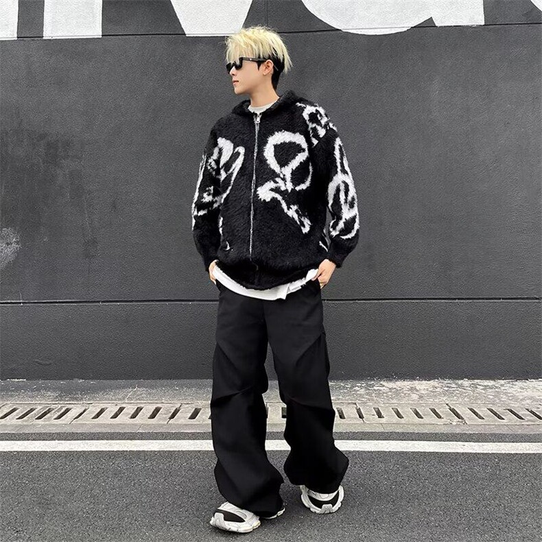 针织开衫男女韩版潮流提花连帽百搭2025冬季ins宽松毛衣MZ755-P58,男装针织衫/毛衣,星座412-3