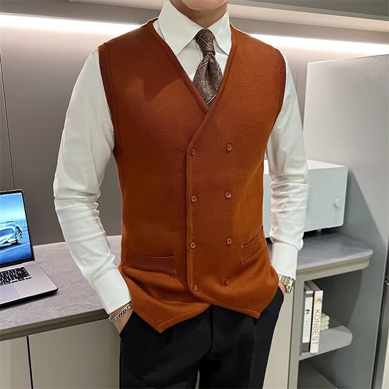 秋百搭双排扣针织无袖坎肩英伦背心修身羊毛马甲男M833，男装背心/马甲，星座1116A-2（原606A-1）