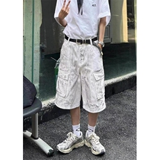 做脏工装牛仔五分裤男夏季新款小众百搭潮牌宽松直筒短裤KD6681，男装牛仔裤，星座1116A（原606A-3）