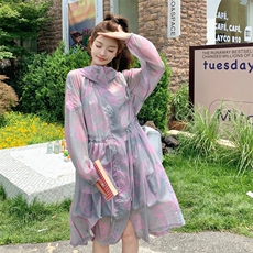 长款印花防晒衣外套女中长款2025夏季新款时尚薄款连帽防晒服风衣，女装防晒衣，帛香坊