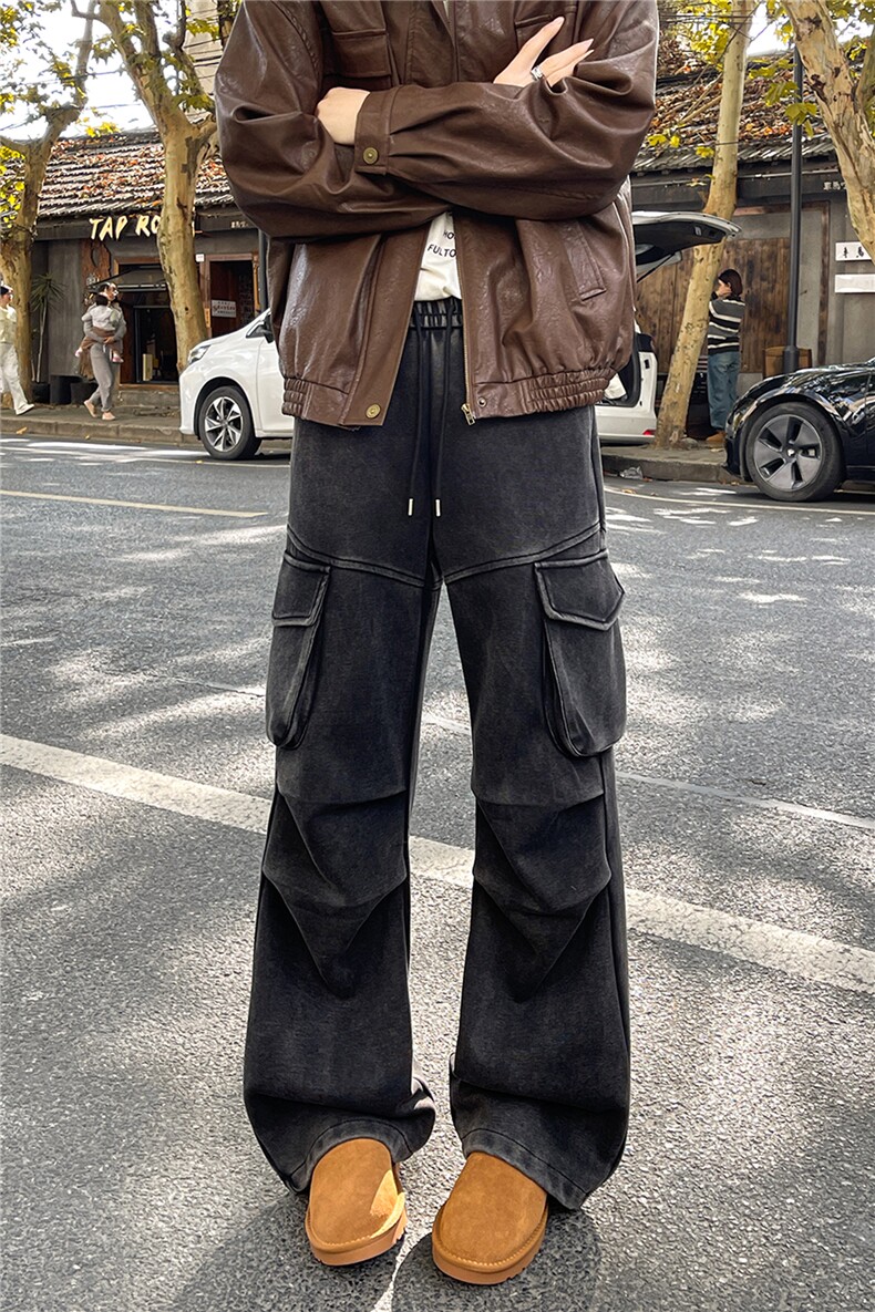 水洗做旧卫裤男春秋复古休闲百搭裤子潮牌宽松慵懒工装裤KZ036P60,男装休闲裤,电商B312