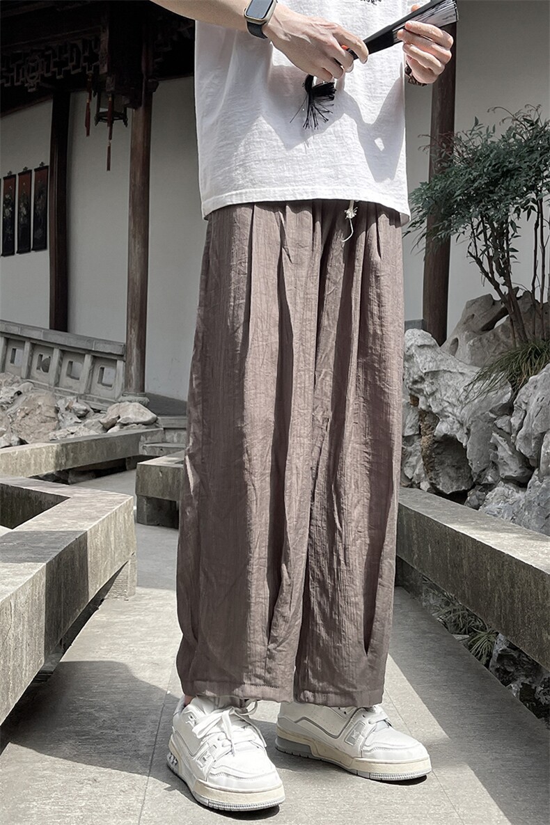 8XL-M风亚麻裤男宽松棉麻裤子大码阔腿裤灯笼裤新中式K965P30,男装休闲裤,电商D206-1