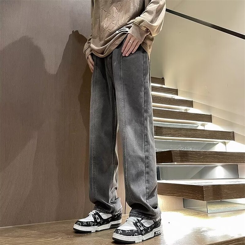 冬季牛仔裤男潮牌vibe直筒加厚休闲裤高街ins潮RN252-p40加绒50,男装牛仔裤,星座1008