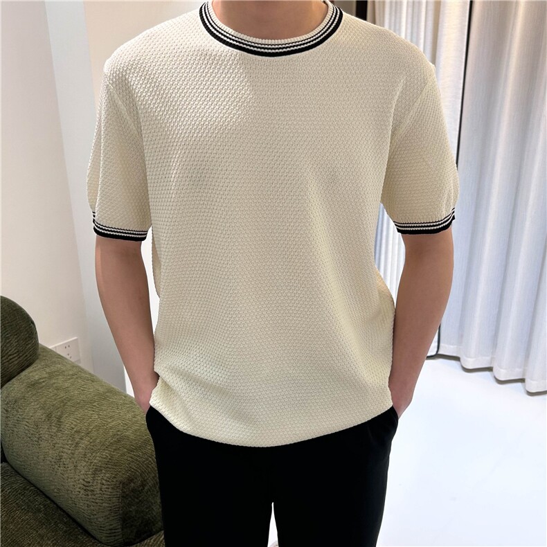 夏季薄款宽松圆领男士针织衫杏色轻熟风N6720-P50,男装针织衫/毛衣,星座1012-1