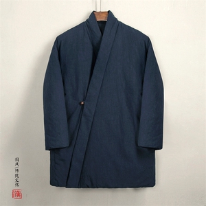 秋冬新款风男装棉麻男士中长款改良汉服棉袄外套Y07P150图片