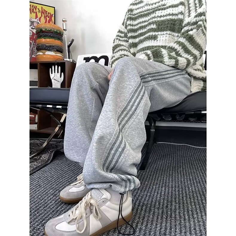 美式三条杠运动裤男春秋款卫裤宽松直筒抽绳休闲裤子KX1538，男装休闲裤，星座1116A-1（原606A）