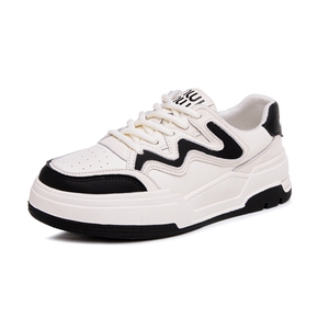 真皮厚底休闲小白鞋女潮款2023秋季新款平底学生运动单鞋韩版板鞋图片