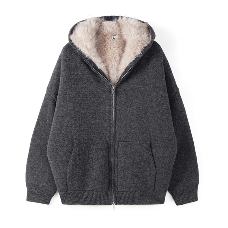 现货高品质得物座山雕加毛连帽针织外套310A-2MYY5026p198,女装短外套,星座310A-2