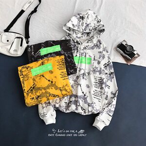 703-W195 秋冬薄绒卫衣 数码迷彩满印花潮流卫衣图片
