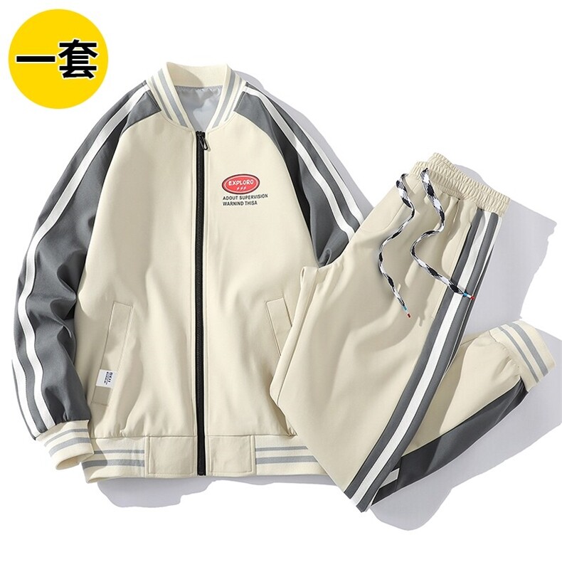 大码休闲棒球服夹克外套拼接印花束脚九分裤卫裤套装男TZD10P110图片