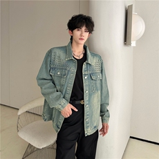 秋冬美式复古铆钉做旧慵懒休闲夹克牛仔外套男914-4-JK8644P75，男装工装外套，星座914-4