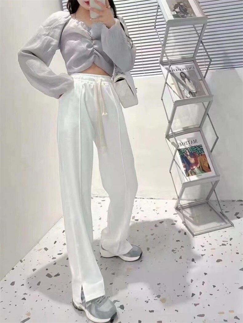 开衩卫衣料拖地裤，女装卫衣/绒衫，首选