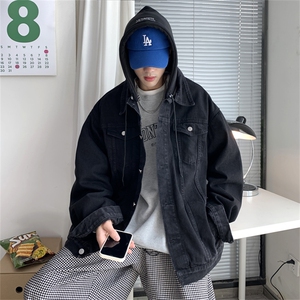 现货2025冬大码男士连帽牛仔情侣宽松外套加绒牛仔夹克MY2248-P98图片