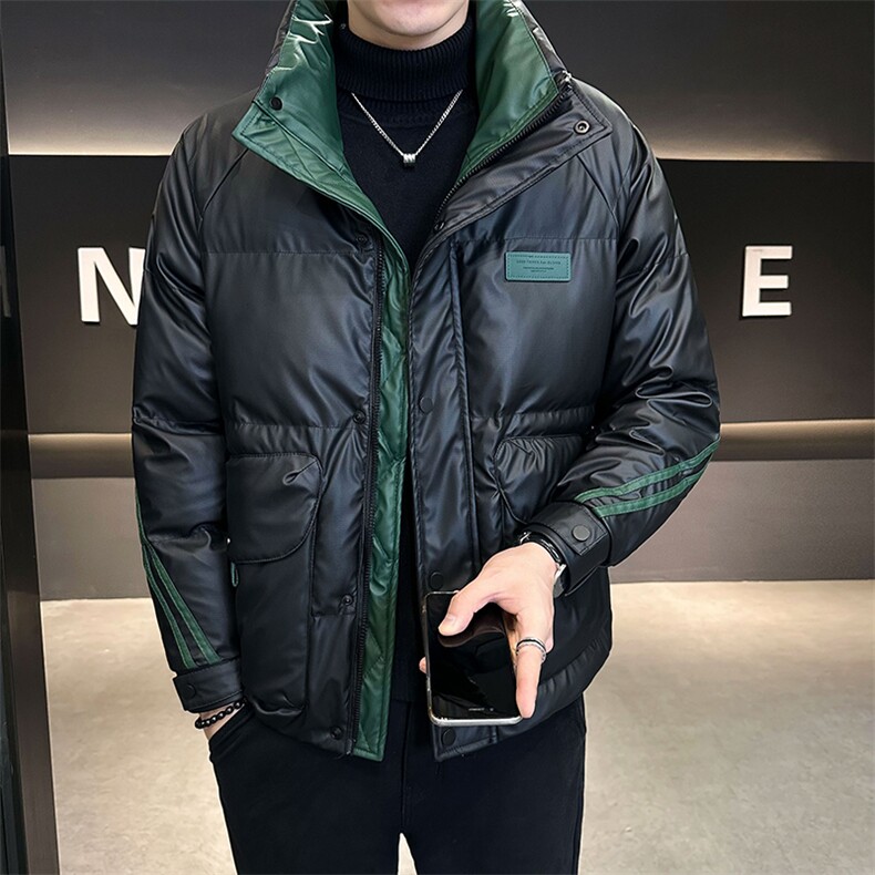 店主风冬季潮流立领PU皮羽绒服男保暖外套已备货B338-315-P185,男装羽绒服,电商B338